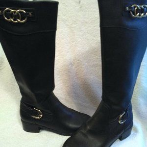 KS Mid Calf Zip-Up Brown Fall Boots with Brass Tone Design
